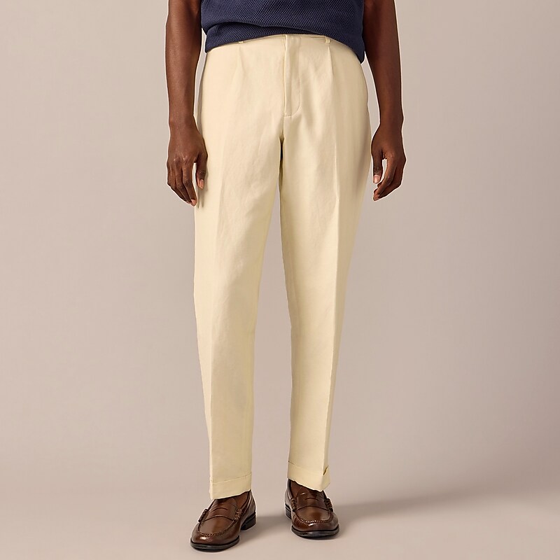 Natural J.Crew Crosby Classic-fit pleated suit pant in Italian linen-cotton blend | J.Crew Factory | DQRGI1498