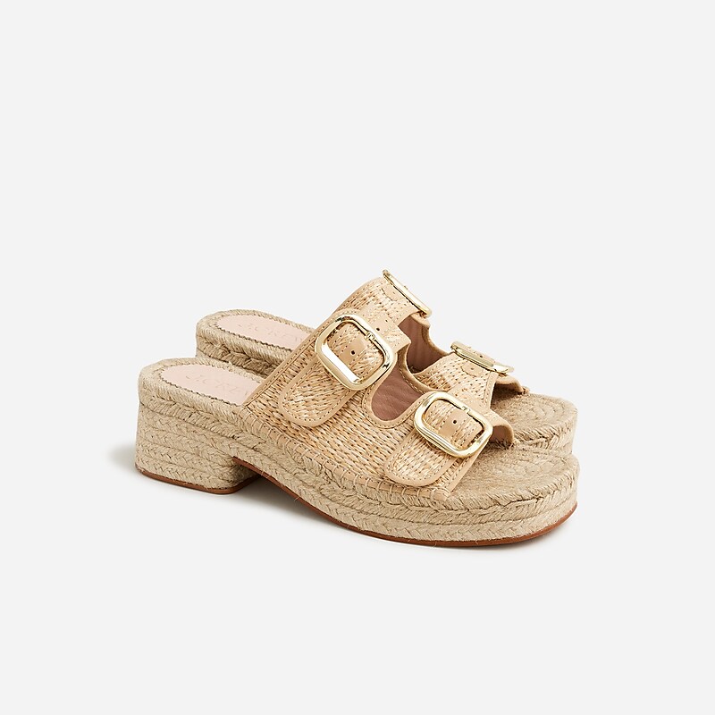 Natural J.Crew Made-in-Spain block-heel espadrilles in faux raffia | J.Crew Factory | YACDT0283