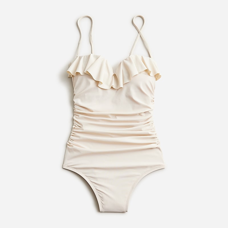 Natural J.Crew Matte ruched one-piece swimsuit with ruffles | J.Crew Factory | YNUAS6231