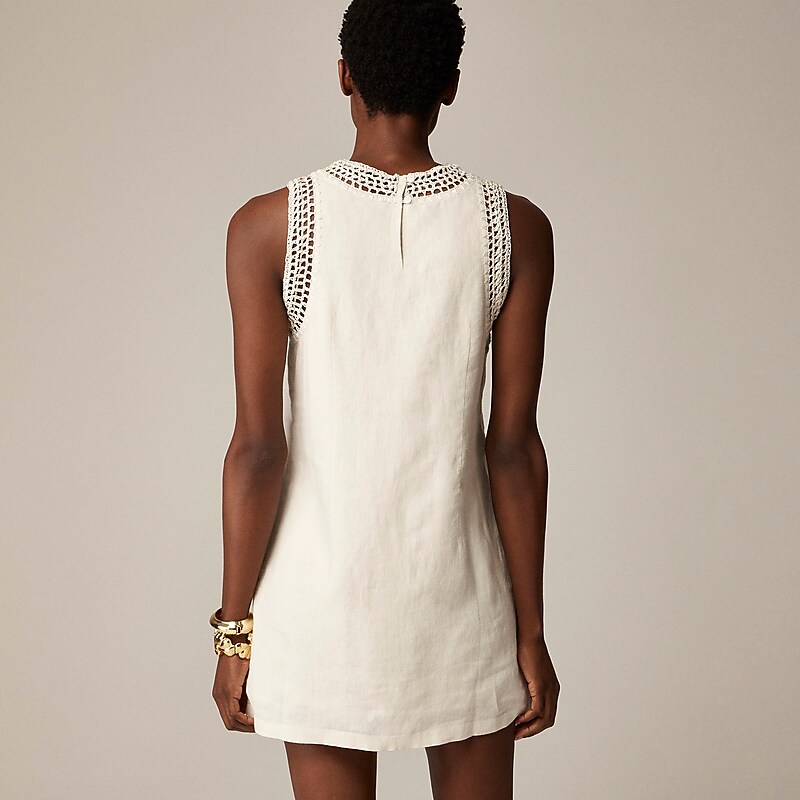 Natural J.Crew Maxine crochet-trim shift dress in linen | J.Crew Factory | QNPRU0697