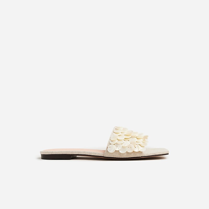 Natural J.Crew New Capri slide sandals with mother-of-pearl paillettes | J.Crew Factory | ULWSA3274