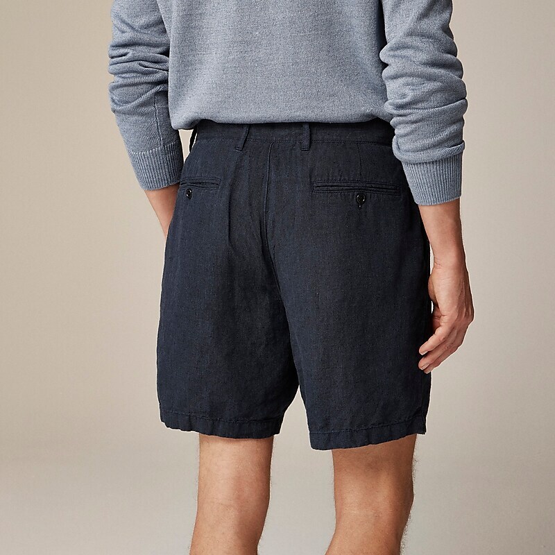 Navy Black J.Crew 7.5'' pleated linen short | J.Crew Factory | YQRHB3520