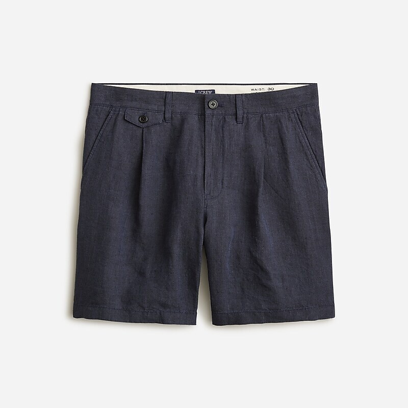 Navy Black J.Crew 7.5\'\' pleated linen short | J.Crew Factory | YQRHB3520