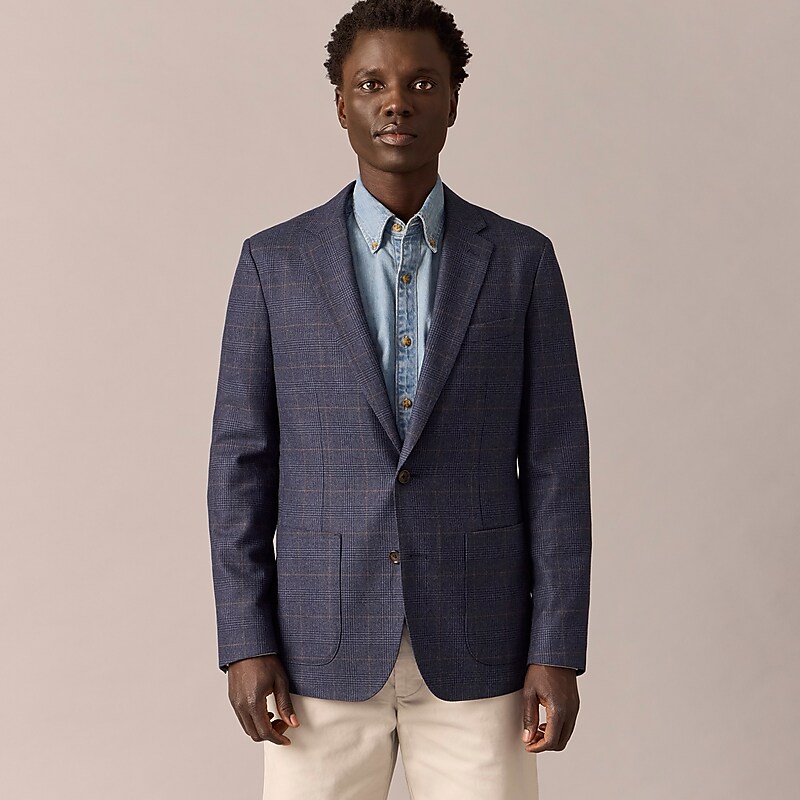 Navy Glen Check J.Crew Ludlow Slim-fit blazer in English cotton-wool blend | J.Crew Factory | VSGEW3895