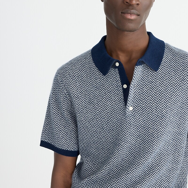 Navy Hthr Vanilla Herr J.Crew Short-sleeve cashmere sweater-polo | J.Crew Factory | ASOKD6925