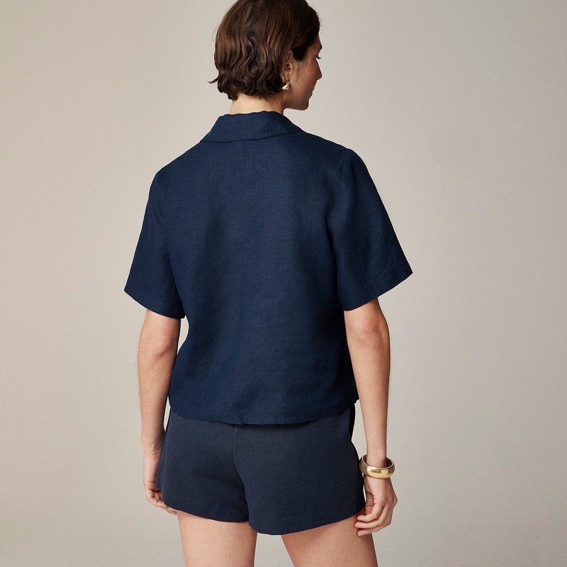 Navy J.Crew Bungalow popover top in linen | J.Crew Factory | UQPRN6784