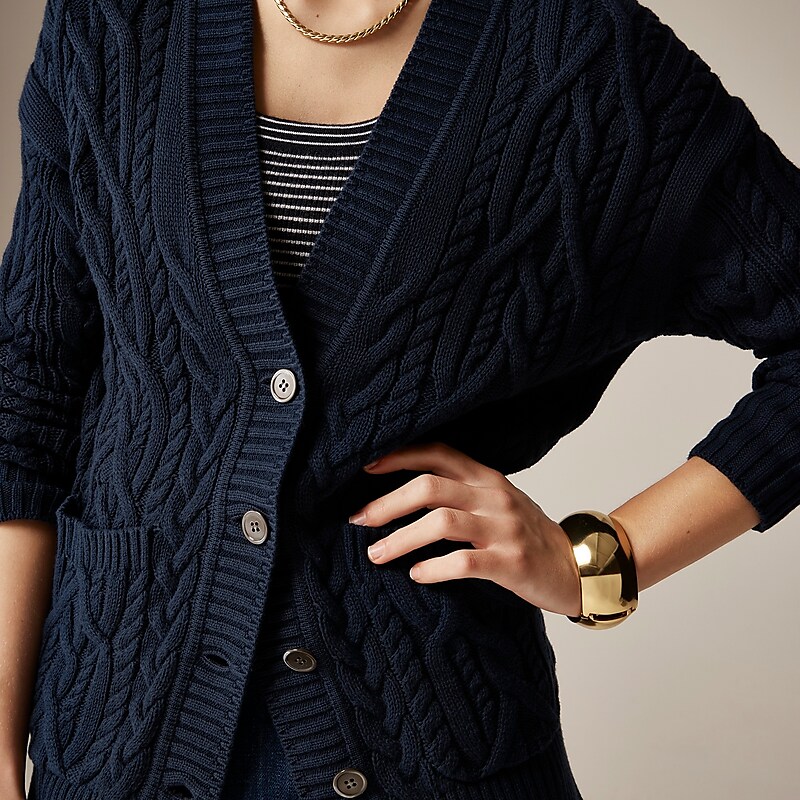 Navy J.Crew Cable-knit cardigan sweater | J.Crew Factory | PNBJE6398