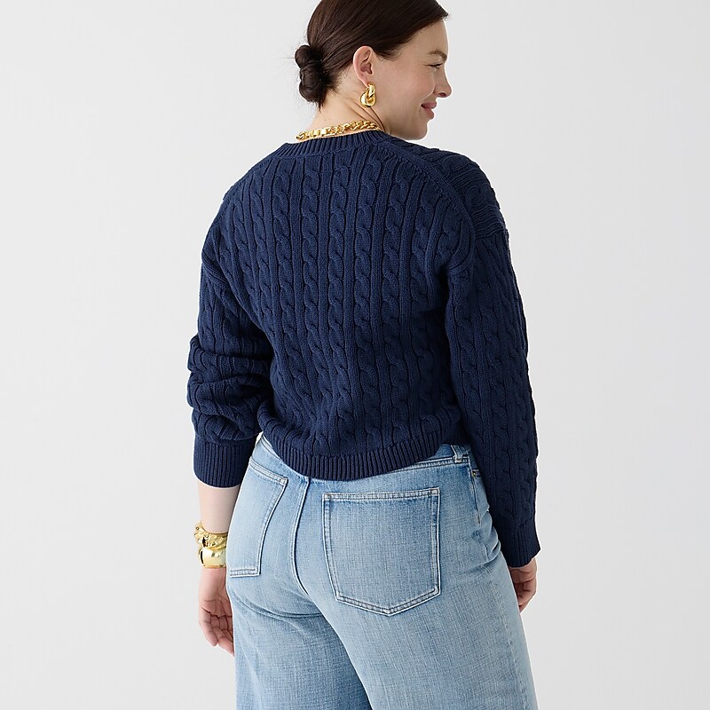 Navy J.Crew Cable-knit cropped crewneck sweater | J.Crew Factory | CMHQU3807