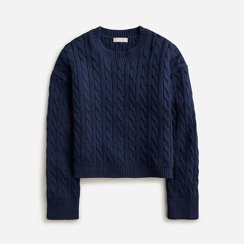 Navy J.Crew Cable-knit cropped crewneck sweater | J.Crew Factory | CMHQU3807