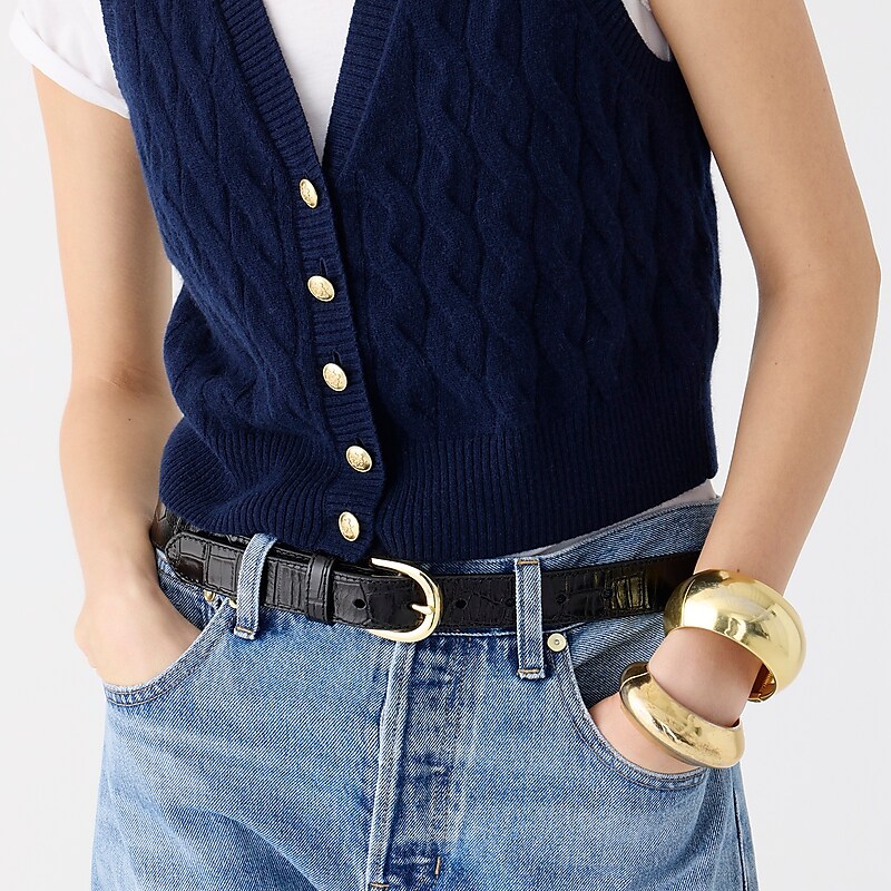 Navy J.Crew Cashmere cropped cable-knit sweater-vest | J.Crew Factory | MROKW3928