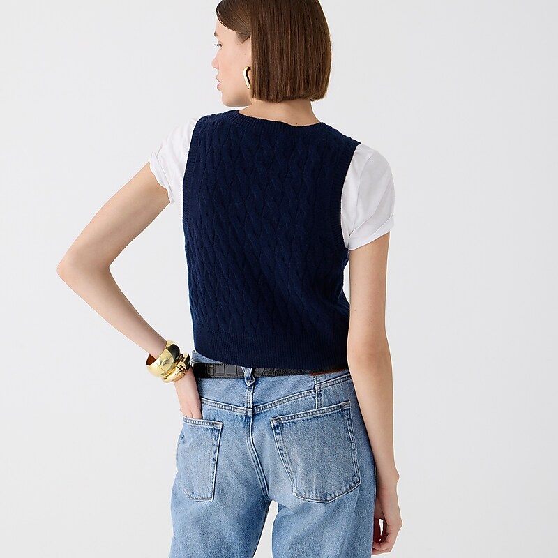 Navy J.Crew Cashmere cropped cable-knit sweater-vest | J.Crew Factory | MROKW3928