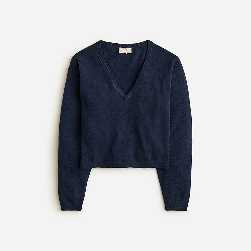 Navy J.Crew Cashmere relaxed cropped V-neck sweater | J.Crew Factory | KXJHC1975