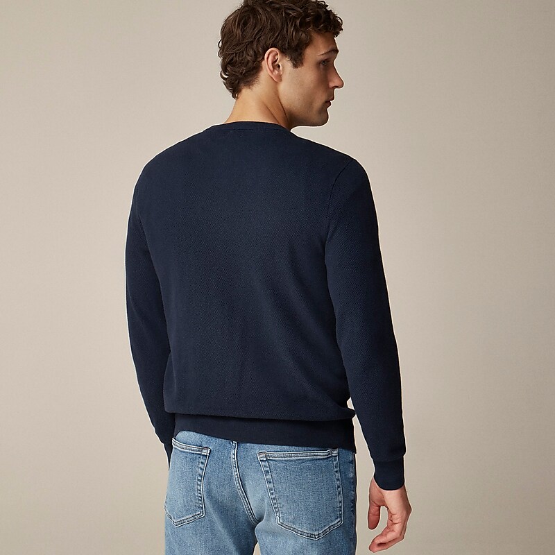 Navy J.Crew Cotton piqué-stitch crewneck sweater | J.Crew Factory | EVAHQ8901