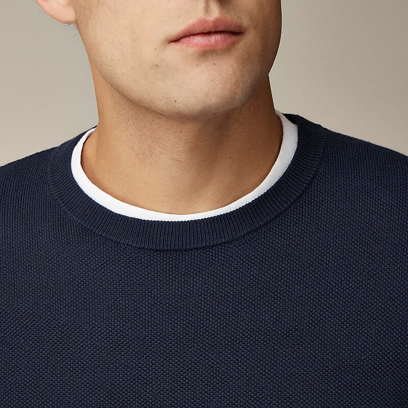 Navy J.Crew Cotton piqué-stitch crewneck sweater | J.Crew Factory | EVAHQ8901