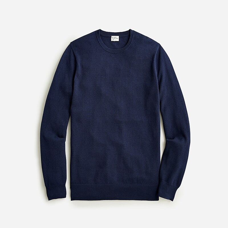 Navy J.Crew Cotton piqué-stitch crewneck sweater | J.Crew Factory | EVAHQ8901