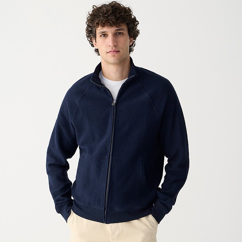 Navy J.Crew Cotton piqué-stitch track jacket | J.Crew Factory | CWEAR2836