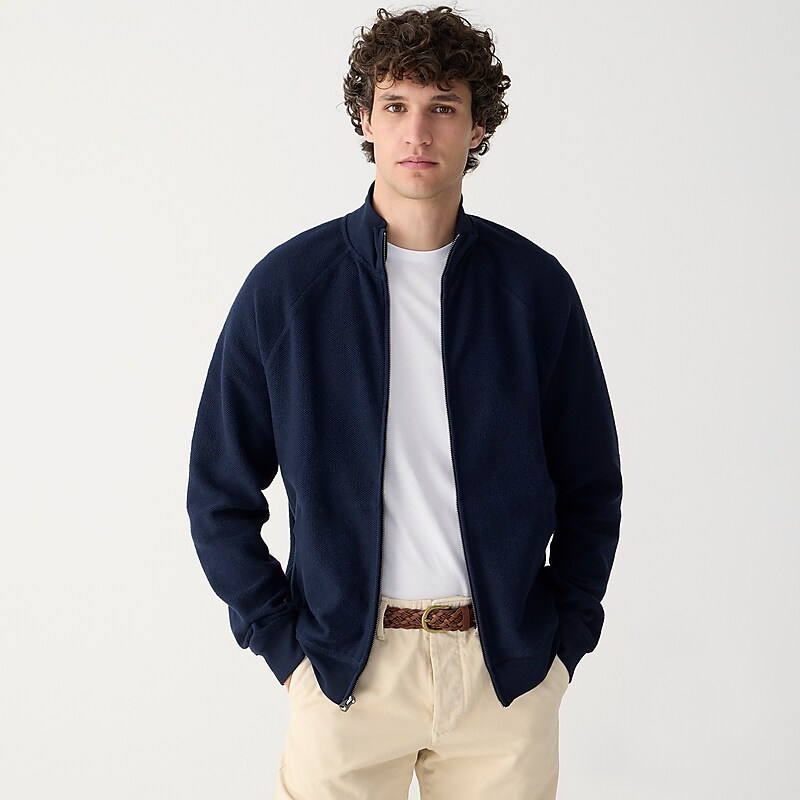 Navy J.Crew Cotton piqué-stitch track jacket | J.Crew Factory | CWEAR2836