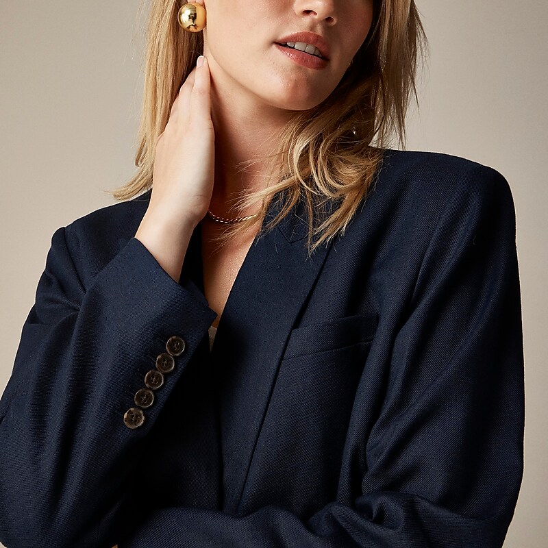 Navy J.Crew Double-breasted blazer in stretch linen blend | J.Crew Factory | WOGJK5827