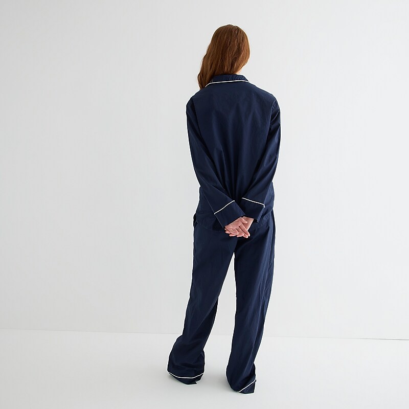 Navy J.Crew End-on-end cotton long-sleeve pajama set | J.Crew Factory | NGTBC1296