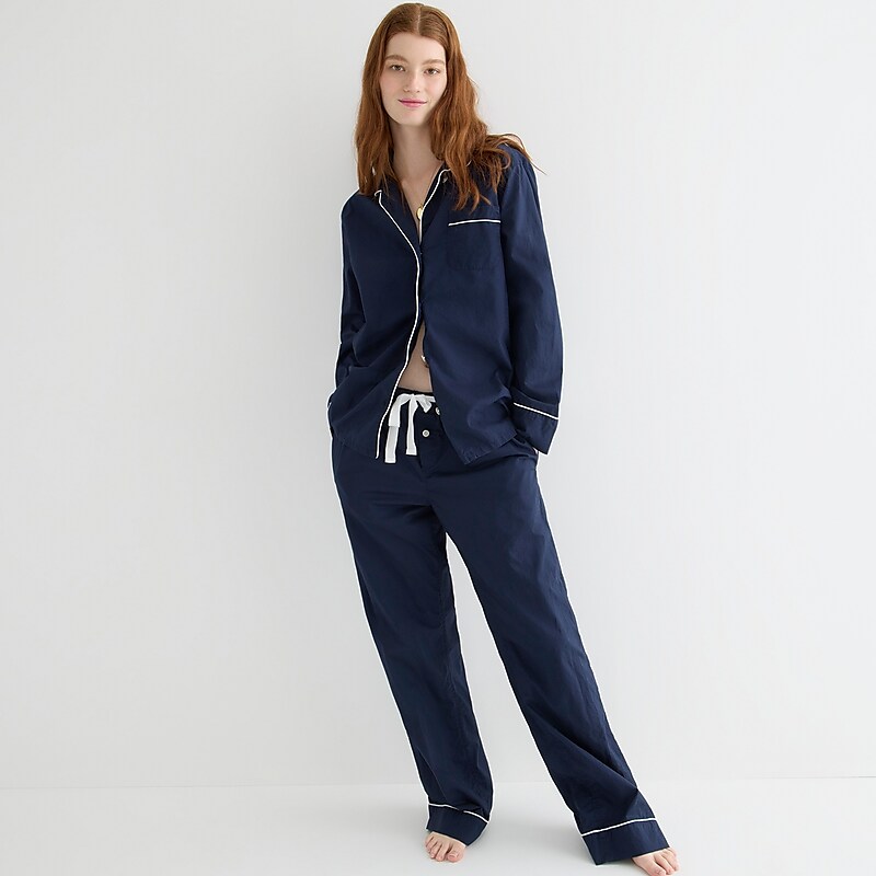 Navy J.Crew End-on-end cotton long-sleeve pajama set | J.Crew Factory | NGTBC1296