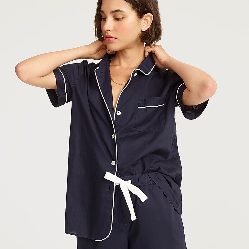 Navy J.Crew End-on-end cotton short-sleeve pajama set | J.Crew Factory | MFWXL4327