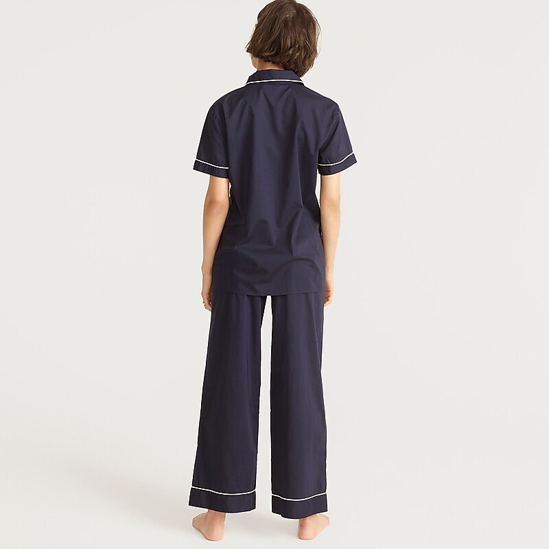 Navy J.Crew End-on-end cotton short-sleeve pajama set | J.Crew Factory | MFWXL4327