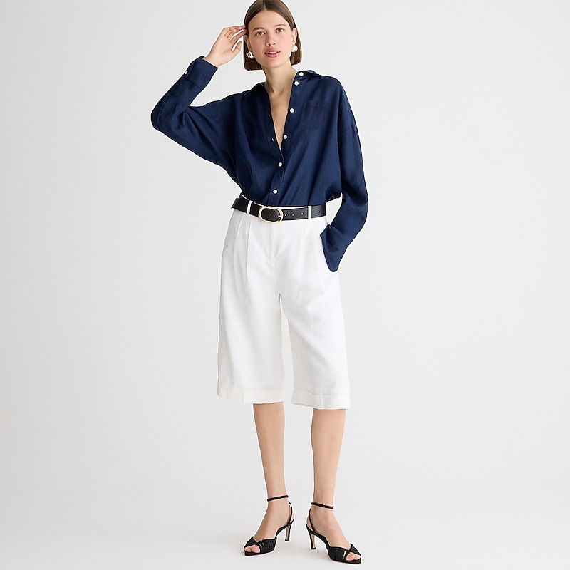 Navy J.Crew Etienne oversized shirt in Baird McNutt Irish linen | J.Crew Factory | SULVR3410