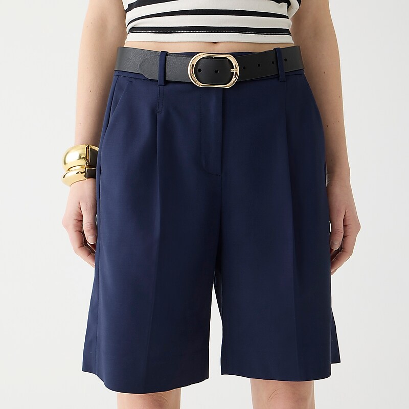 Navy J.Crew High-rise trouser short in city twill | J.Crew Factory | KTHNI7215