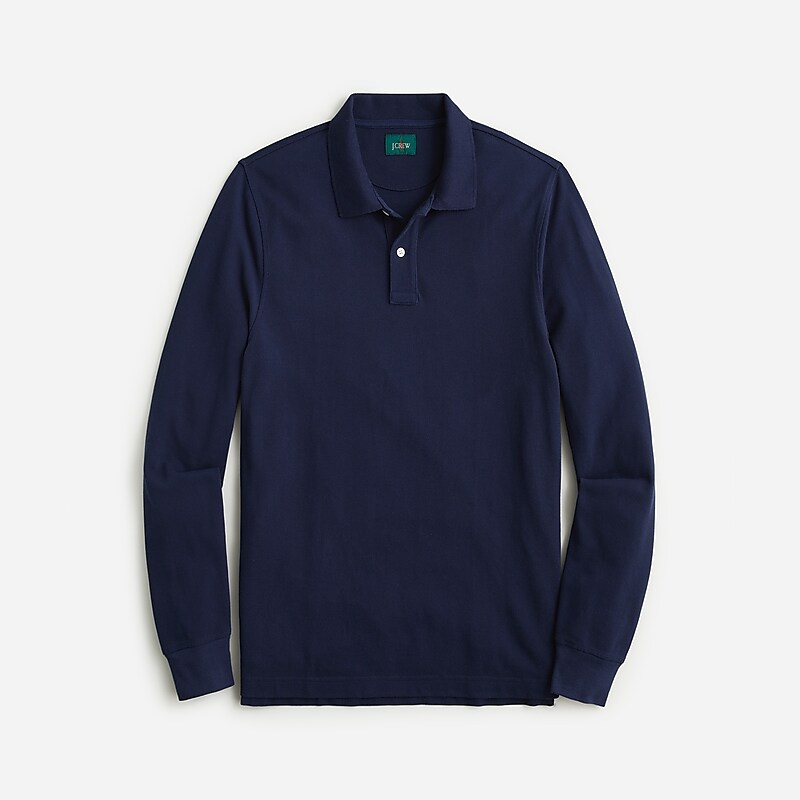 Navy J.Crew Long-sleeve classic piqué polo shirt | J.Crew Factory | BSXAL8240