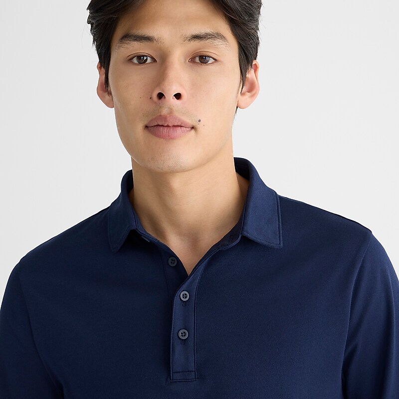 Navy J.Crew Long-sleeve performance polo shirt with COOLMAX® technology | J.Crew Factory | NCMXZ8627