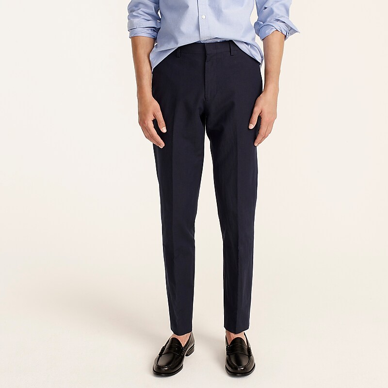 Navy J.Crew Ludlow Slim-fit unstructured suit pant in Irish cotton-linen blend | J.Crew Factory | HBZKY1285