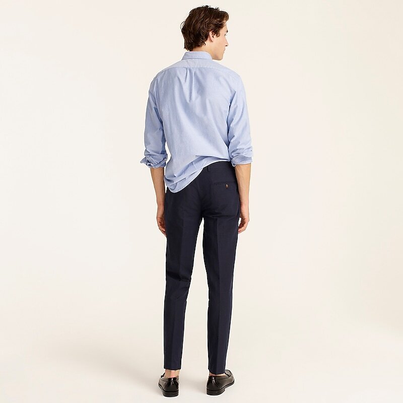 Navy J.Crew Ludlow Slim-fit unstructured suit pant in Irish cotton-linen blend | J.Crew Factory | HBZKY1285