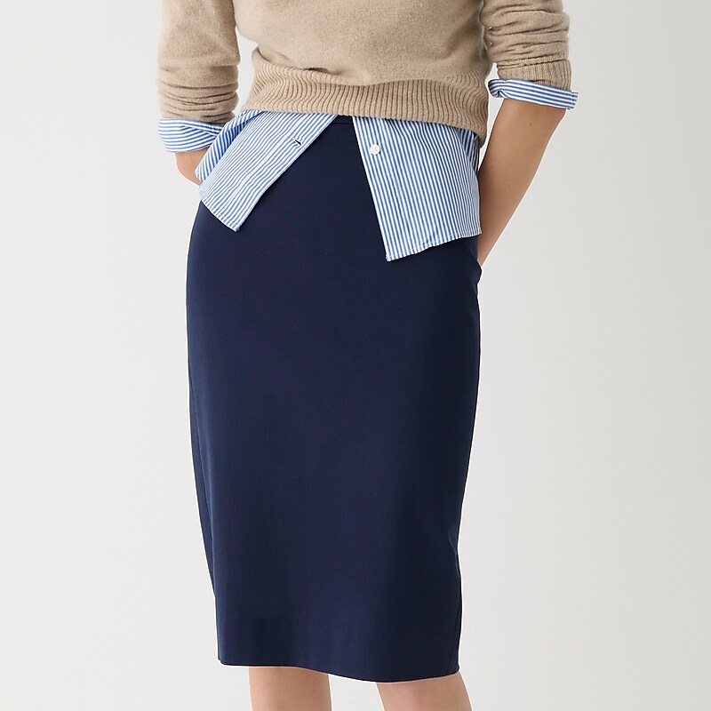 Navy J.Crew No. 3 Pencil skirt in bi-stretch cotton blend | J.Crew Factory | PZMAC4723