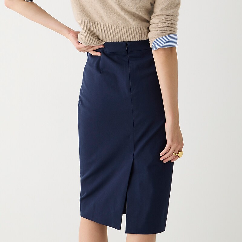 Navy J.Crew No. 3 Pencil skirt in bi-stretch cotton blend | J.Crew Factory | PZMAC4723