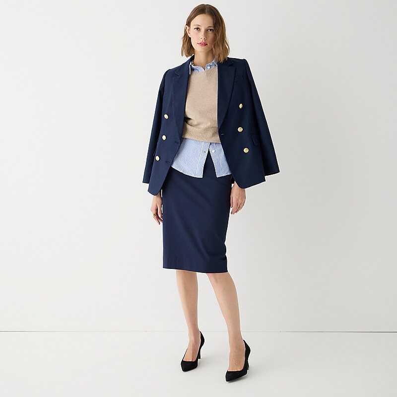 Navy J.Crew No. 3 Pencil skirt in bi-stretch cotton blend | J.Crew Factory | PZMAC4723