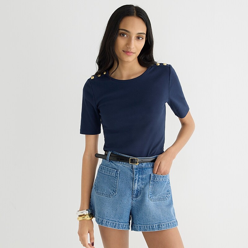 Navy J.Crew Perfect-fit elbow-sleeve T-shirt with gold buttons | J.Crew Factory | FNZAD5310