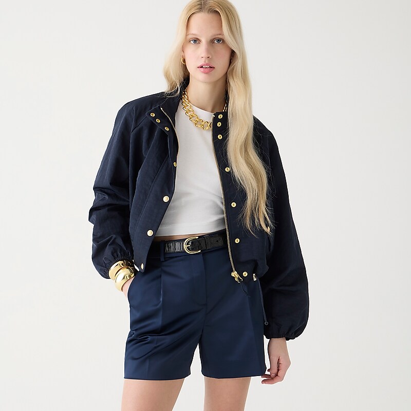 Navy J.Crew Pleated suit short in tailored satin | J.Crew Factory | GAMPF6783