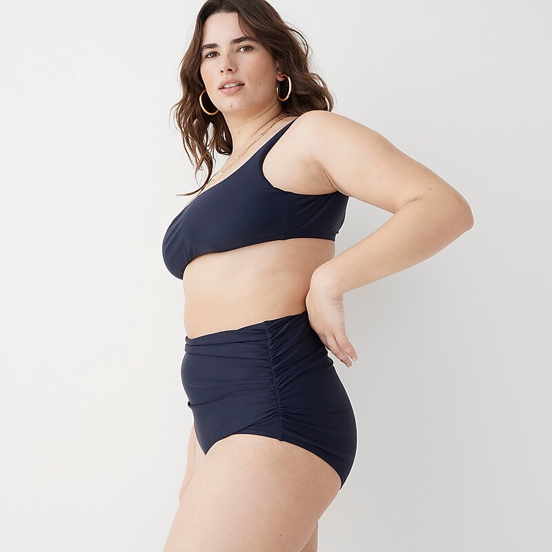 Navy J.Crew Ruched high-rise full-coverage bikini bottom | J.Crew Factory | HDMTY6923