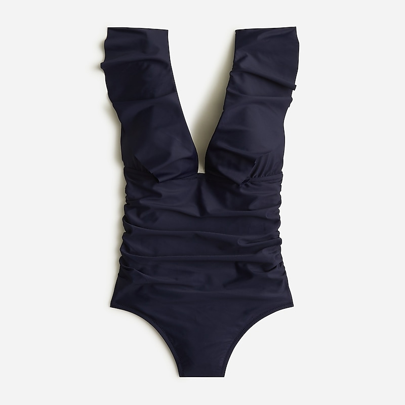 Navy J.Crew Ruched ruffle one-piece swimsuit | J.Crew Factory | FKXWU6425