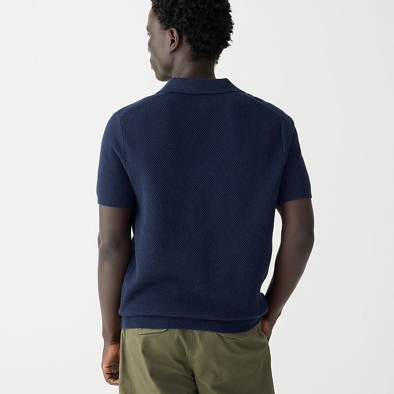 Navy J.Crew Short-sleeve cotton mesh-stitch johnny-collar sweater-polo | J.Crew Factory | BXOQY4891