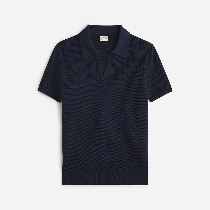 Navy J.Crew Short-sleeve cotton mesh-stitch johnny-collar sweater-polo | J.Crew Factory | BXOQY4891