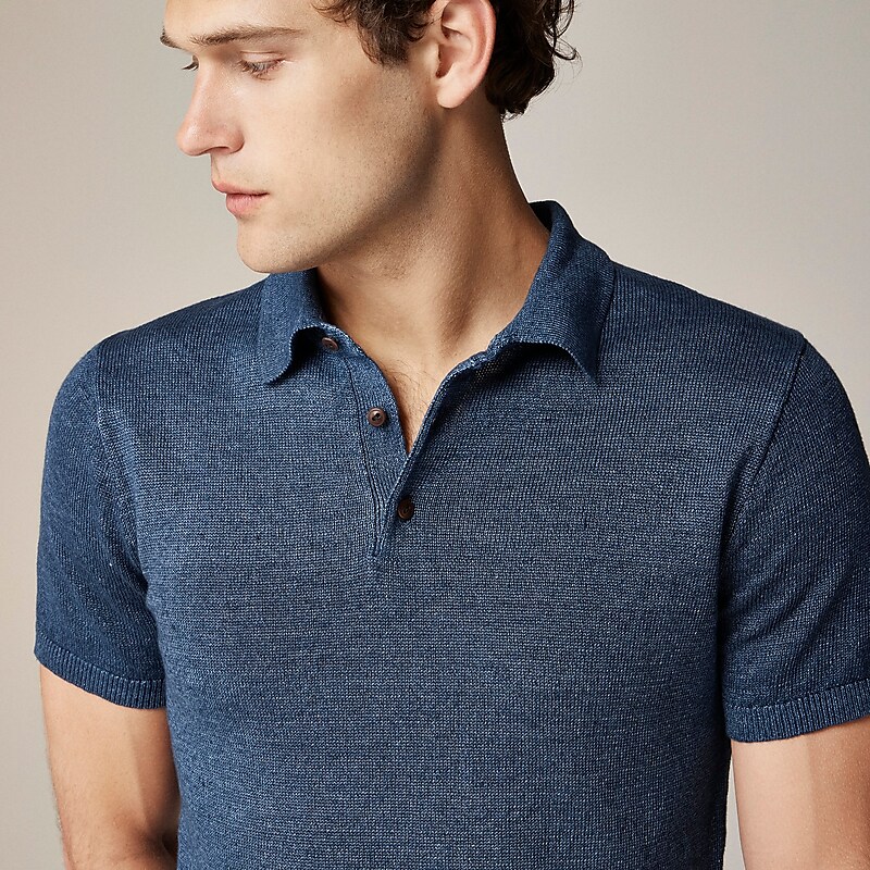 Navy J.Crew Short-sleeve linen sweater-polo | J.Crew Factory | QGSYZ9318