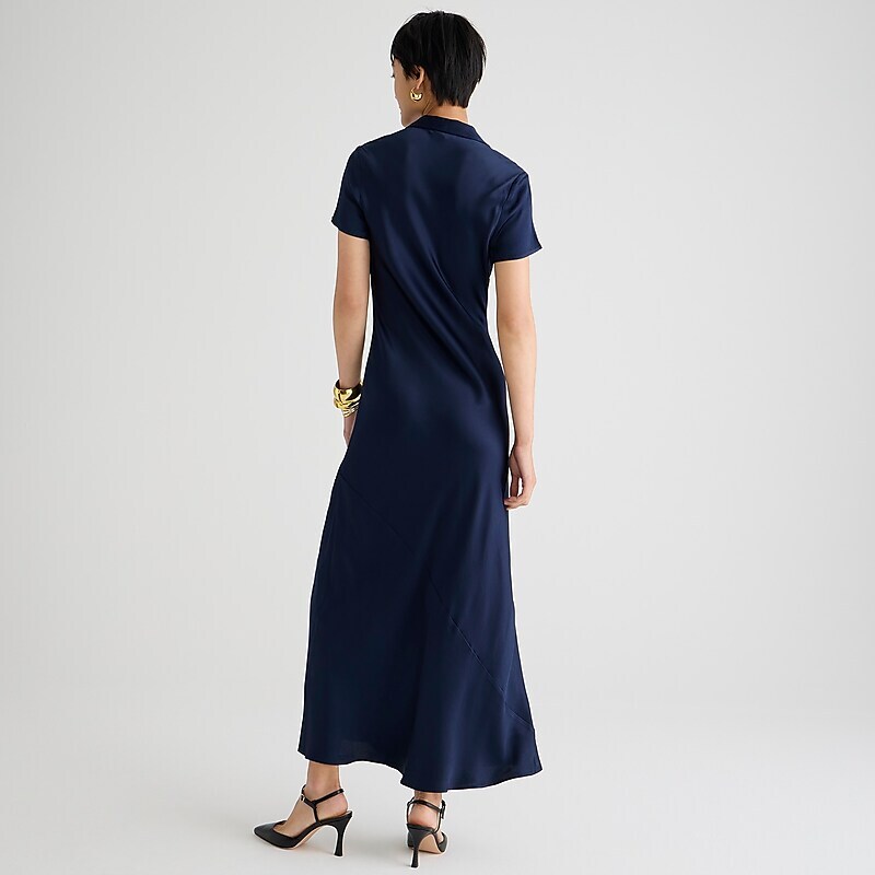 Navy J.Crew Short-sleeve maxi slip dress in luster crepe | J.Crew Factory | NPDTM5168