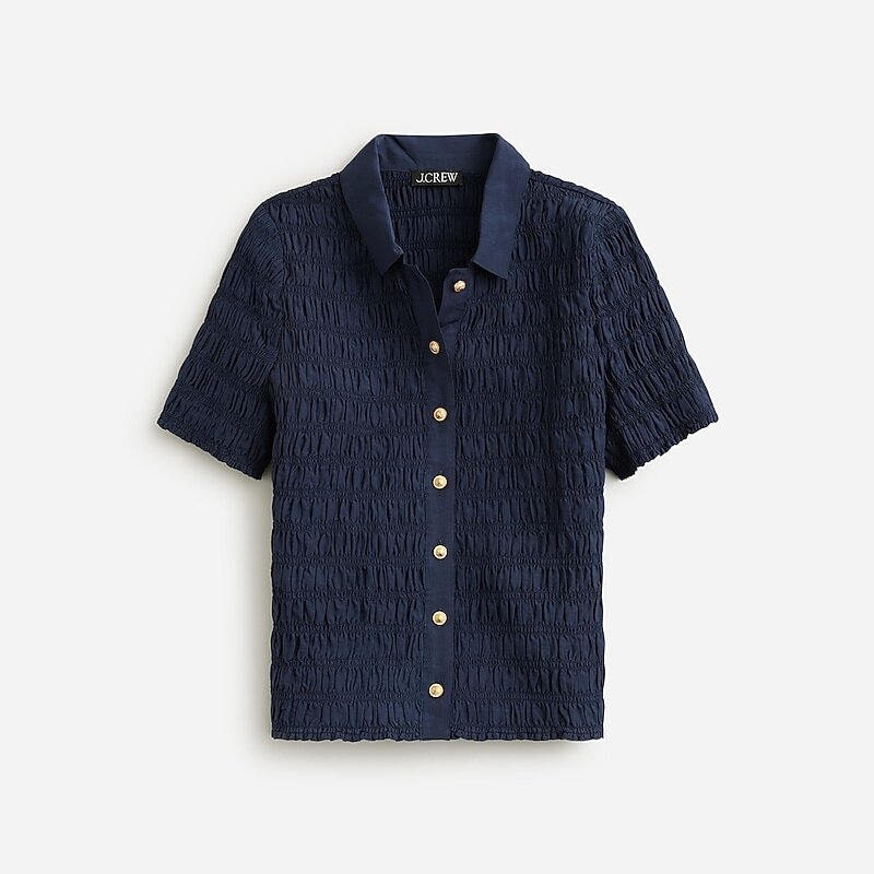 Navy J.Crew Smocked button-up shirt in Liberty® Eliza\'s Red fabric | J.Crew Factory | JMHVK0152