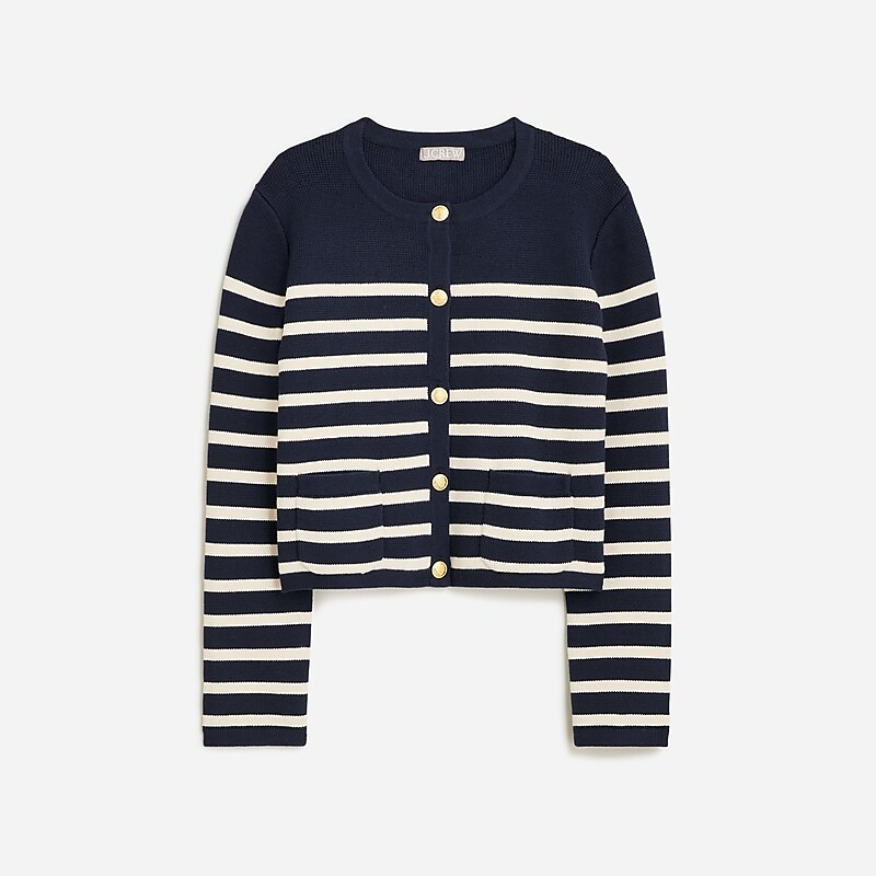 Navy Moroccan Sand J.Crew Emilie sweater lady jacket with contrast trim | J.Crew Factory | HREIW0421