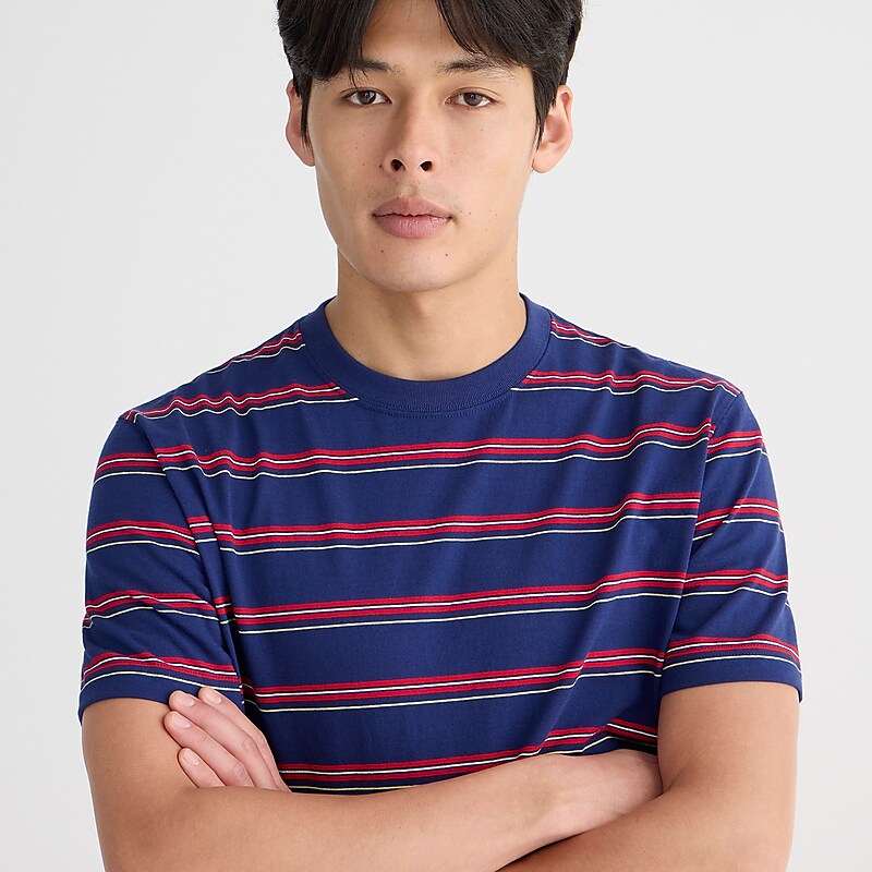 Navy Red Dave Stripe J.Crew Relaxed premium-weight cotton T-shirt | J.Crew Factory | LPEUW0456