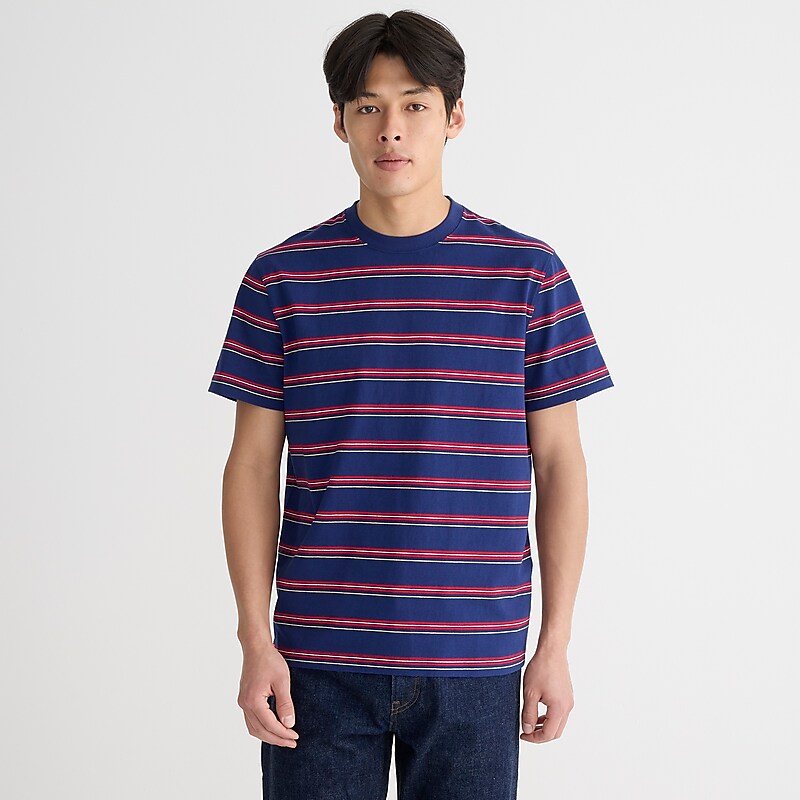 Navy Red Dave Stripe J.Crew Relaxed premium-weight cotton T-shirt | J.Crew Factory | LPEUW0456