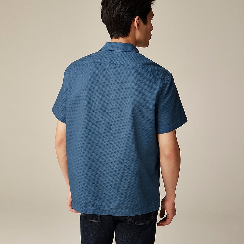 Navy Shoreline J.Crew Relaxed short-sleeve textured cotton camp-collar shirt | J.Crew Factory | ZHQTB0615