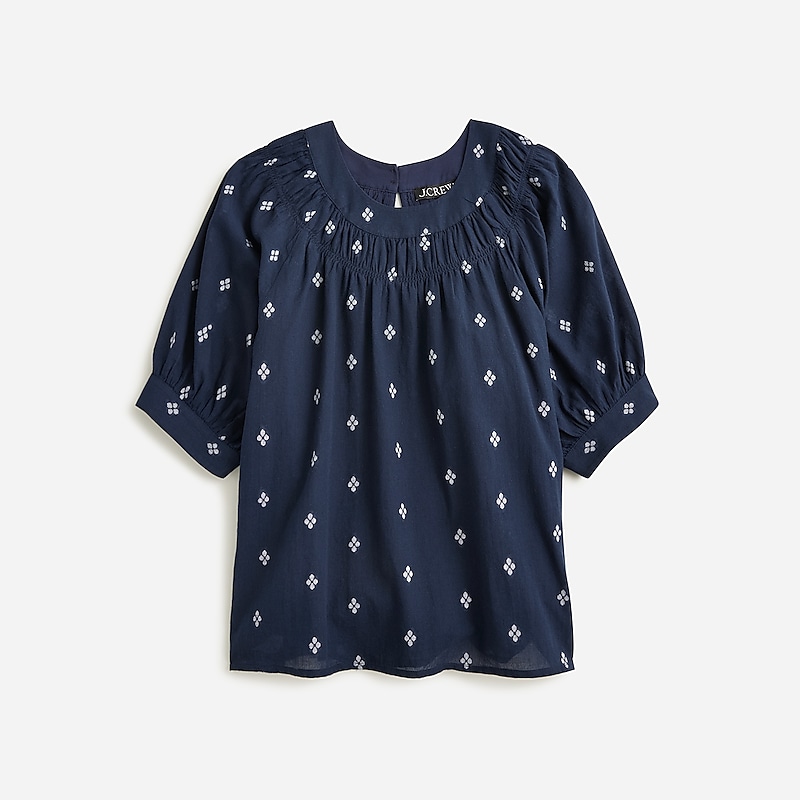 Navy White Clip J.Crew Smock-neck puff-sleeve top | J.Crew Factory | MKXWI7301