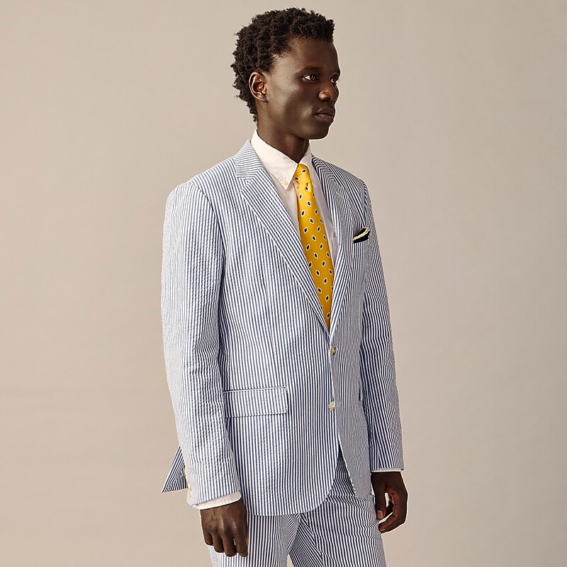 Navy White J.Crew Ludlow Slim-fit unstructured suit jacket in seersucker | J.Crew Factory | BROMX5603